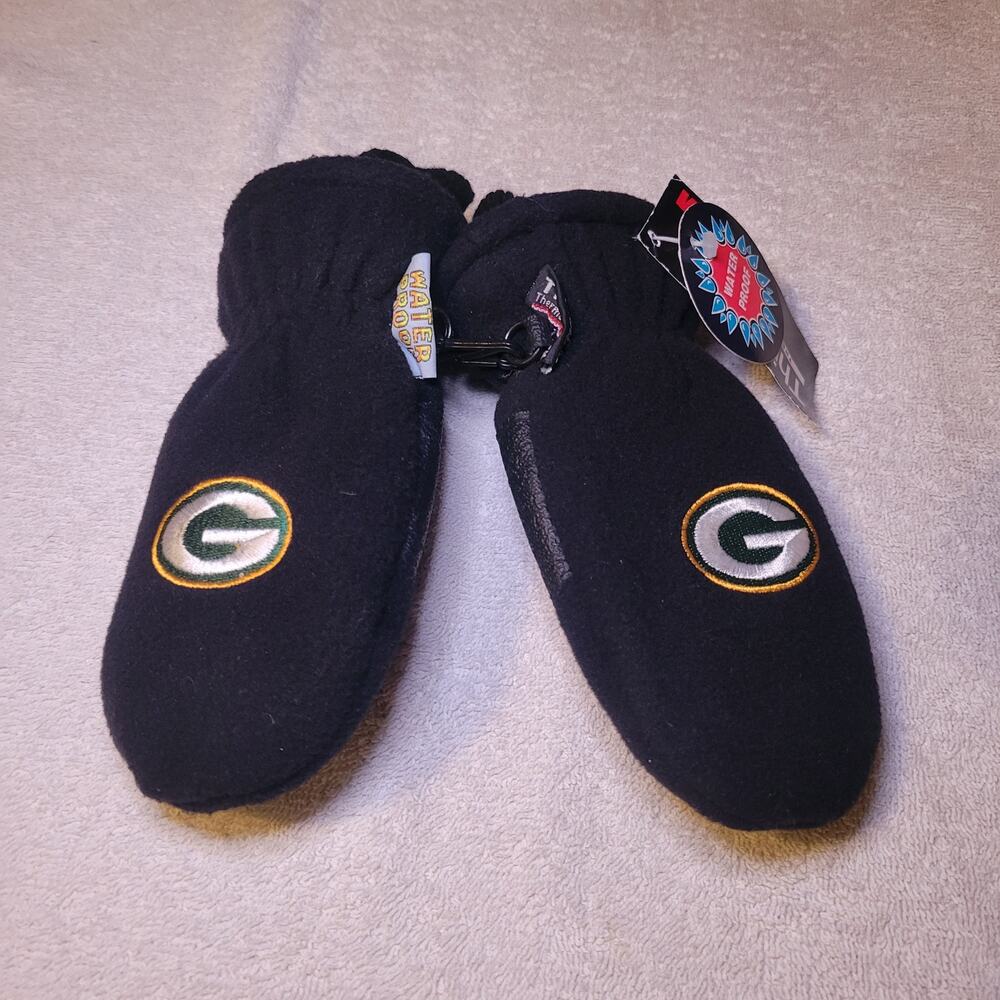 Green Bay Packers Winter Ski Gloves Black Mittens Boys (8-20) 3M Thinsulate NWT